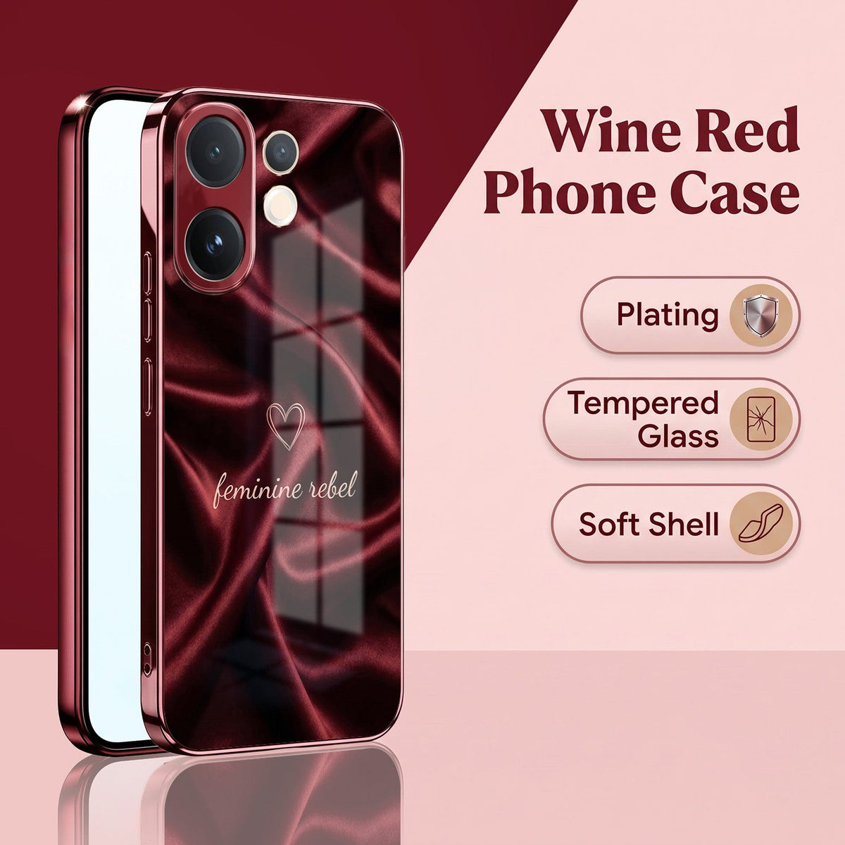 Vivo V60 5G Feminine Rebel Burgundy Electroplated Glass Back Case