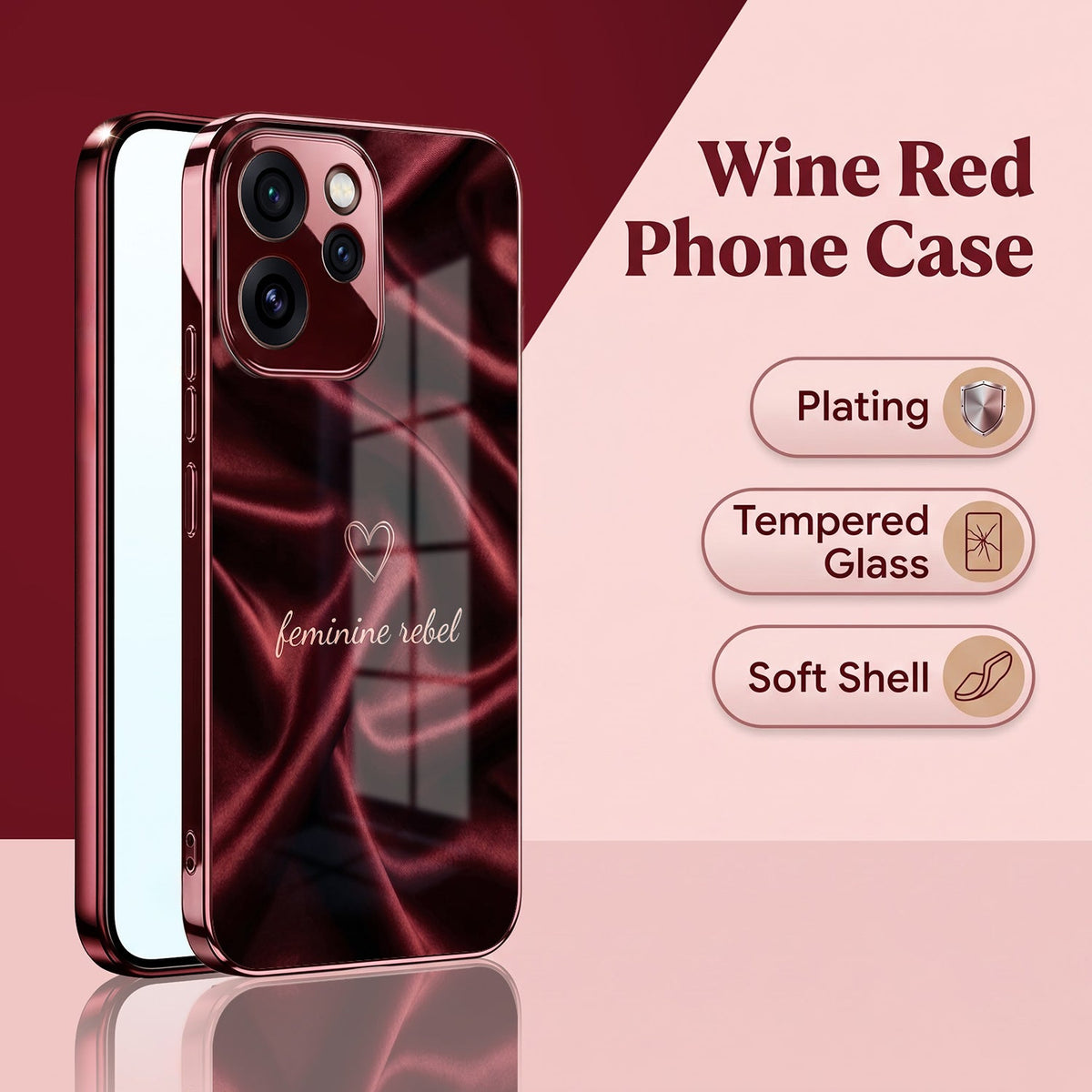 Oppo Reno 15 Pro Mini 5G Feminine Rebel Burgundy Electroplated Glass Back Case