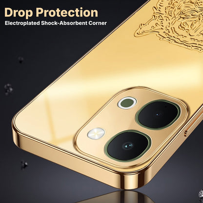 Vivo T5x 5G Golden Tiger Face Gold Electroplated Glass Phone Back Case