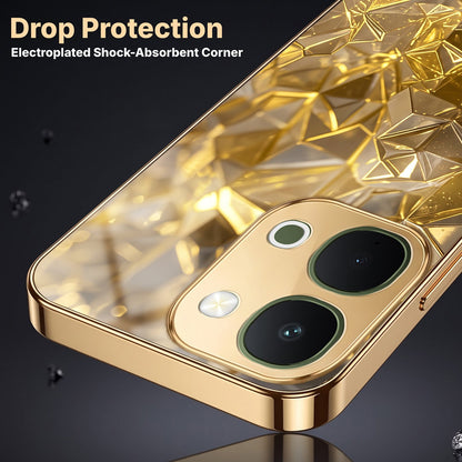 Vivo T5x 5G Golden Diamond Shatter Gold Electroplated Glass Phone Back Case