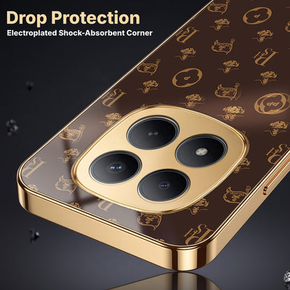 Redmi Note 15 Pro Plus 5G Luxury Monogram Brown Gold Electroplated Glass Phone Back Case