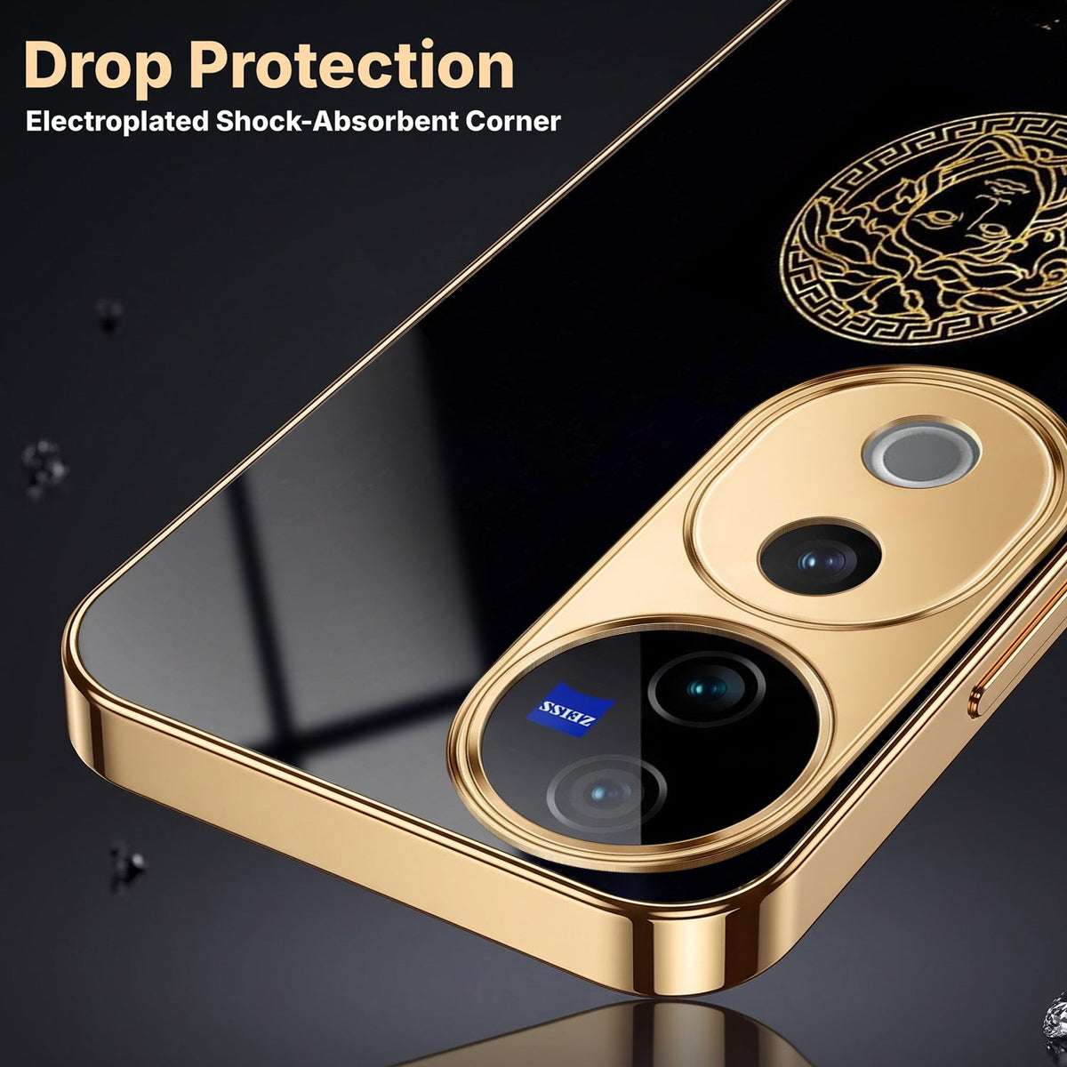 Vivo V40 Pro 5G Medusa Head Gold Electroplated Glass Phone Back Case