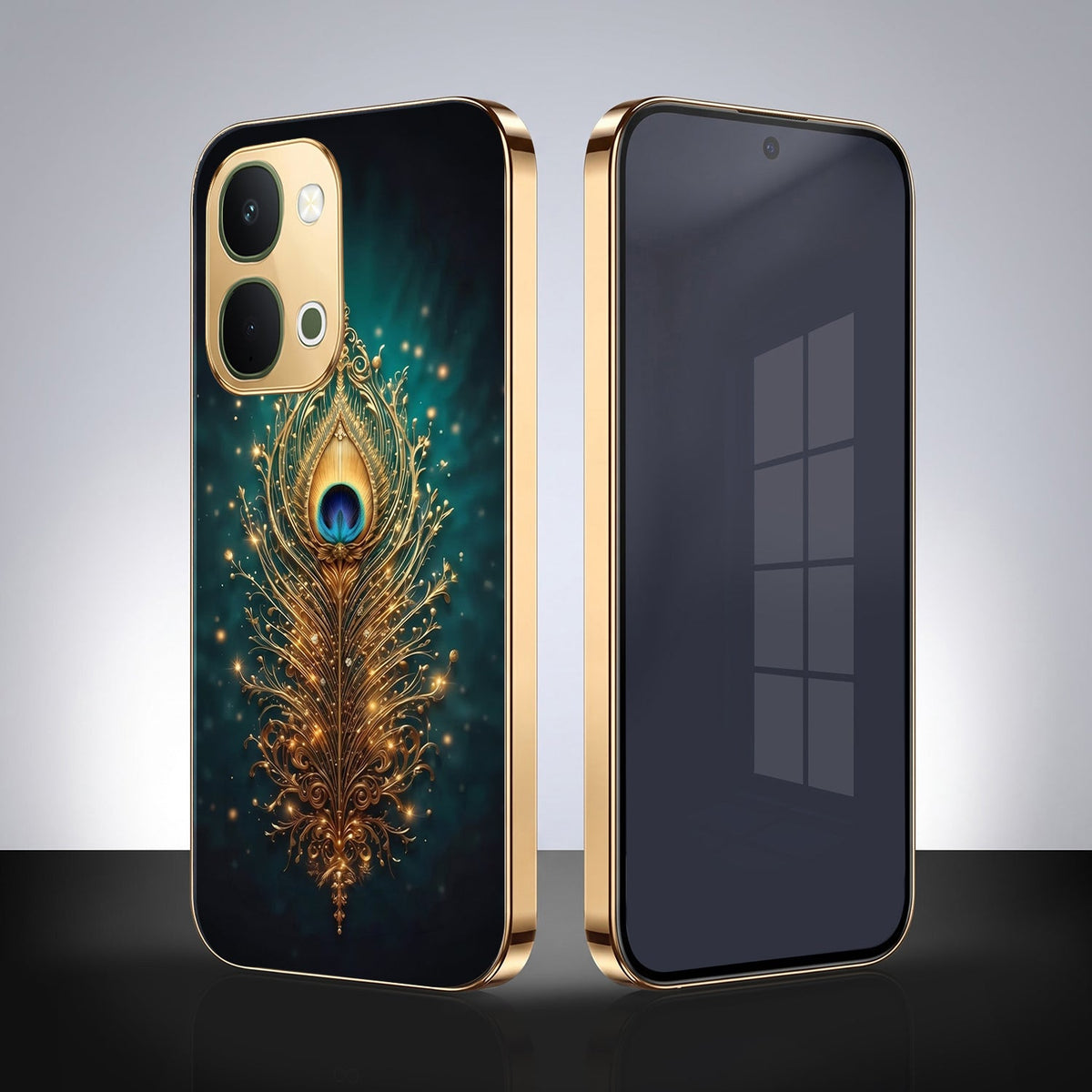 Vivo Y51 Pro 5G Golden Peacock Feather Gold Electroplated Glass Phone Back Case