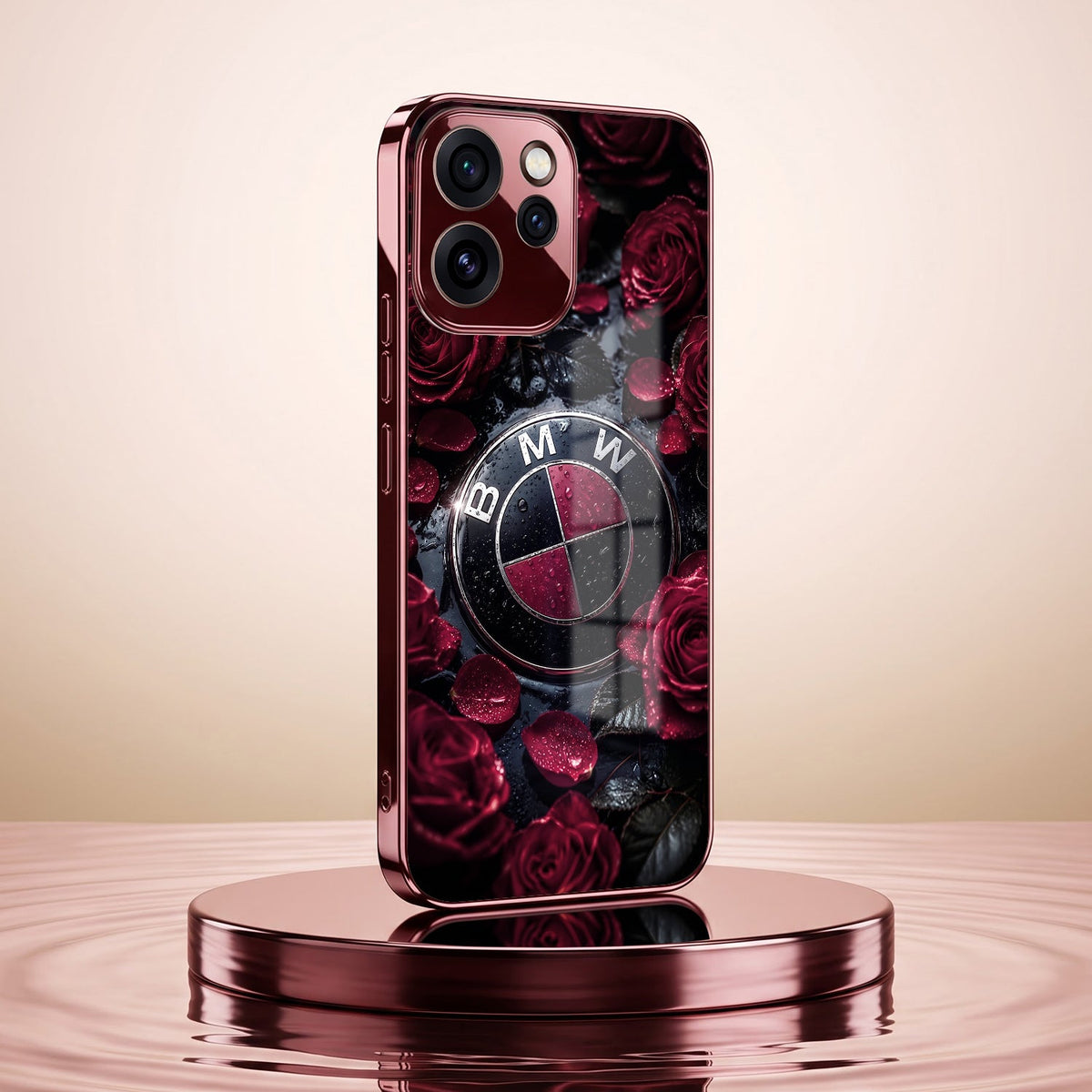 Oppo Reno 15 Pro Mini 5G BMW Logo Burgundy Electroplated Glass Back Case