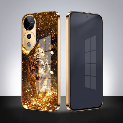 Vivo V40 Pro 5G Luxury Tiger Gold Electroplated Glass Case