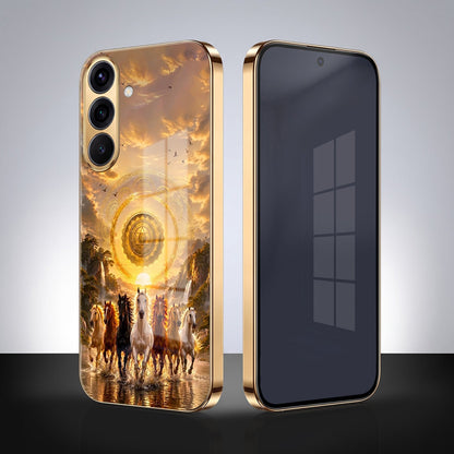 Samsung Galaxy A36 5G Celestial Seven Horses Gold Electroplated Glass Phone Back Case