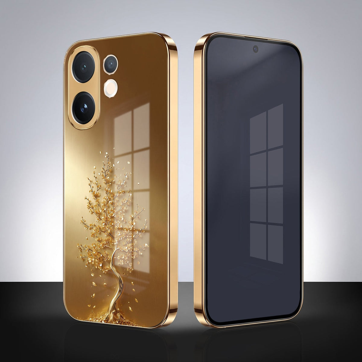 Vivo V60 5G Golden Tree Gold Electroplated Glass Phone Back Case