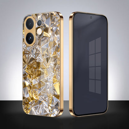 Vivo V60 5G White Diamond Shatter Gold Electroplated Glass Phone Back Case