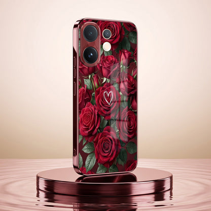 Vivo V60 5G Rose Heart Burgundy Electroplated Glass Back Case