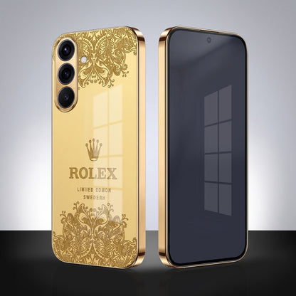 Samsung Galaxy A56 5G Rolex Crown Gold Electroplated Glass Phone Back Case