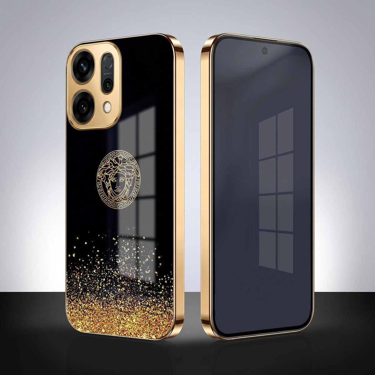 Oppo Reno 14 5G Medusa Head Gold Electroplated Glass Phone Back Case