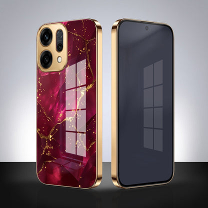 Oppo Reno 14 5G Luxury Crimson Marble Gold Electroplated Glass Phone Back Case