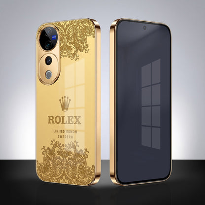 Vivo V40 Pro 5G Rolex Crown Gold Electroplated Glass Phone Back Case
