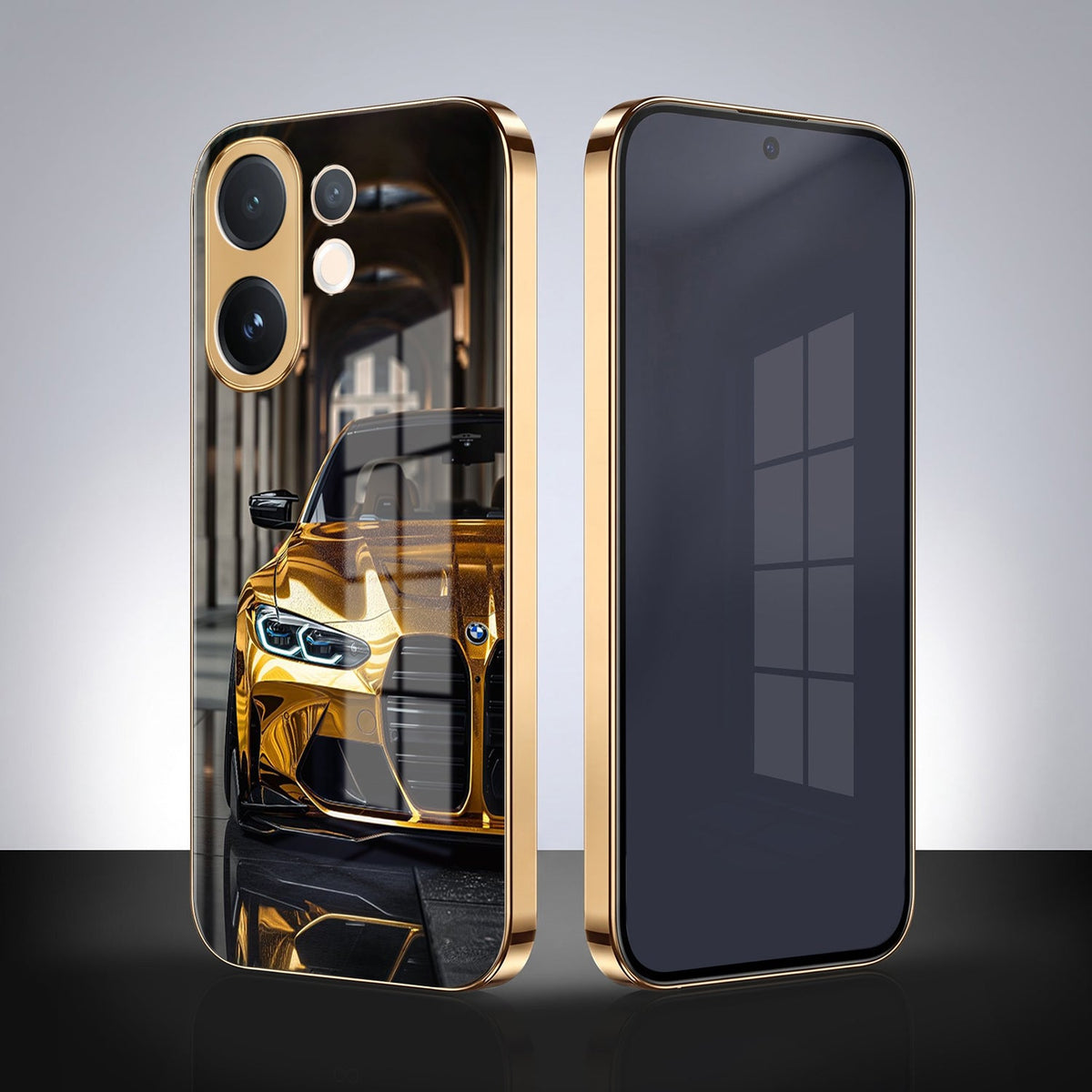 Vivo V60 5G Golden BMW Gold Electroplated Glass Phone Back Case