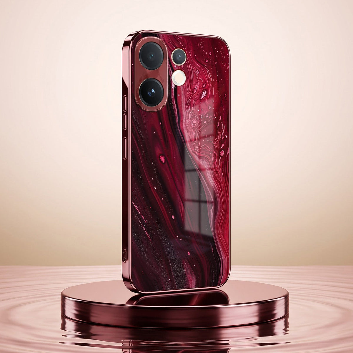 Vivo V60 5G Marble Burgundy Electroplated Glass Back Case