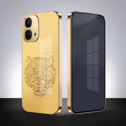 Vivo T5x 5G Golden Tiger Face Gold Electroplated Glass Phone Back Case