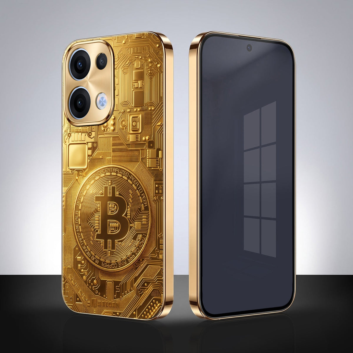 Oppo Reno 13 5G Bitcoin Gold Electroplated Glass Phone Back Case