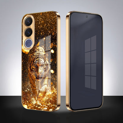 Vivo V70 FE 5G Luxury Tiger Gold Electroplated Glass Phone Back Case