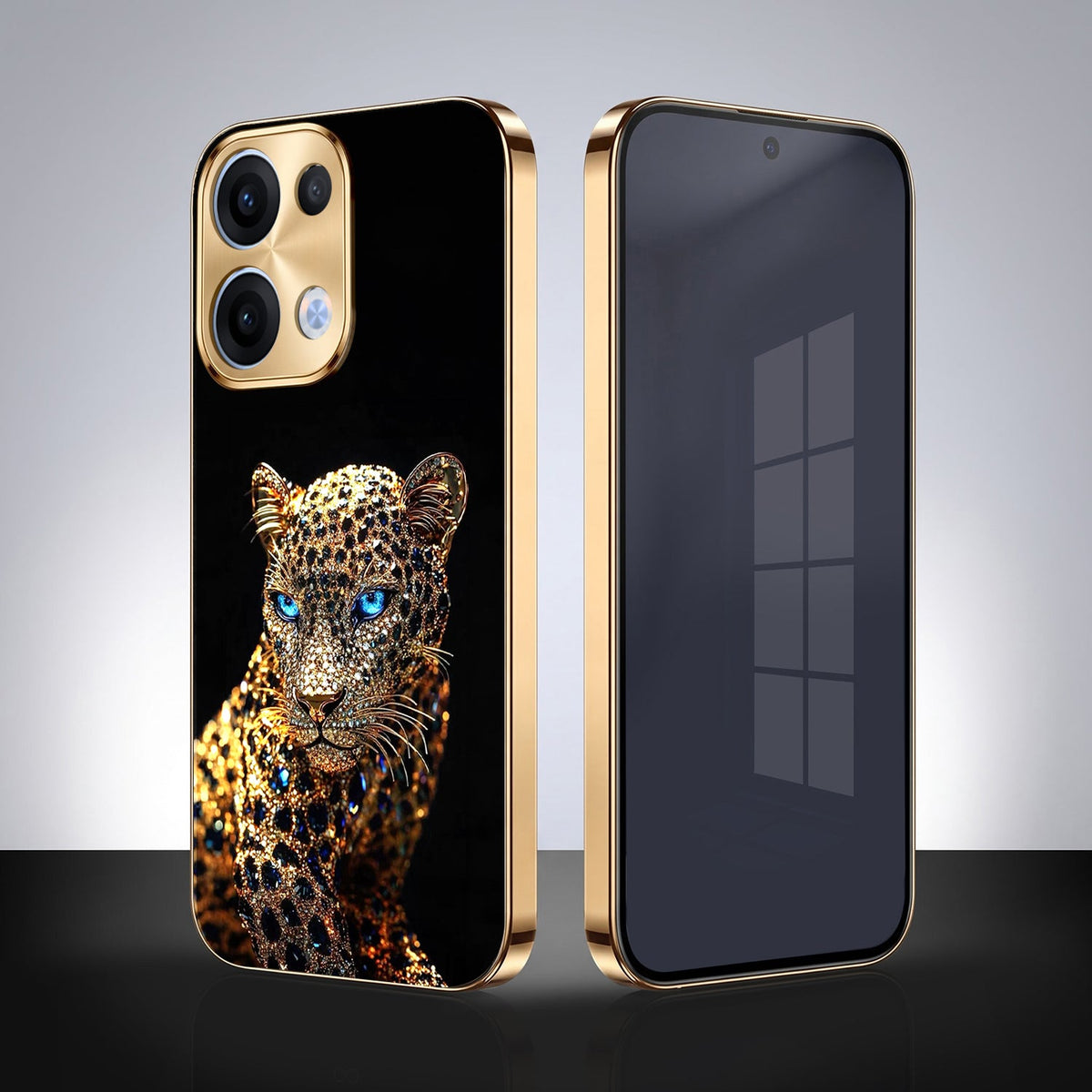 Oppo Reno 13 5G Panther Gold Electroplated Glass Phone Back Case