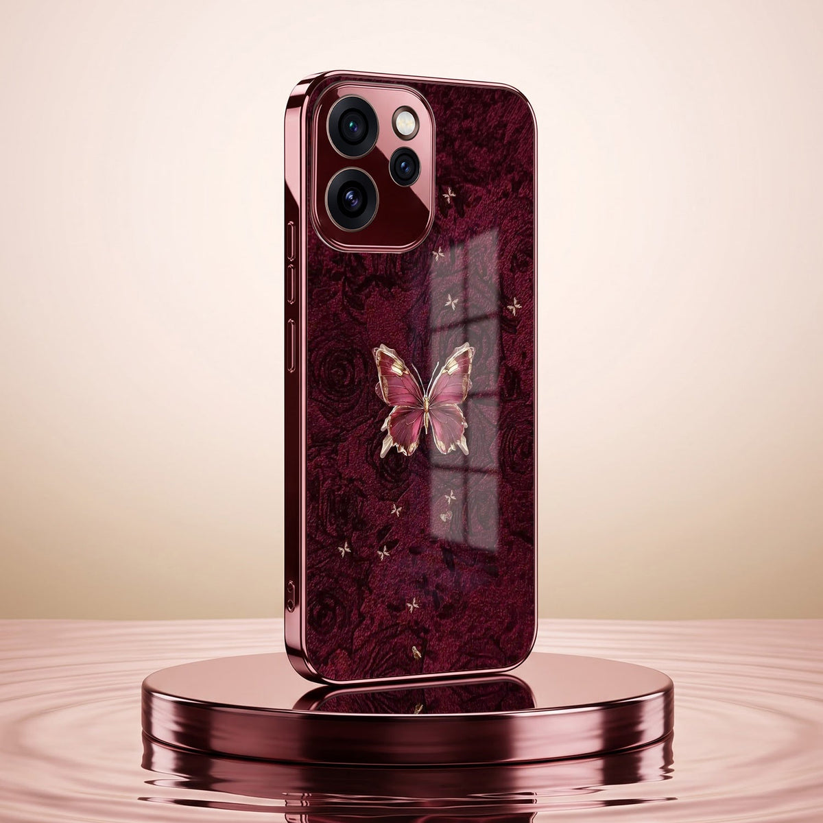 Oppo Reno 15 Pro Mini 5G Butterfly Burgundy Electroplated Glass Back Case