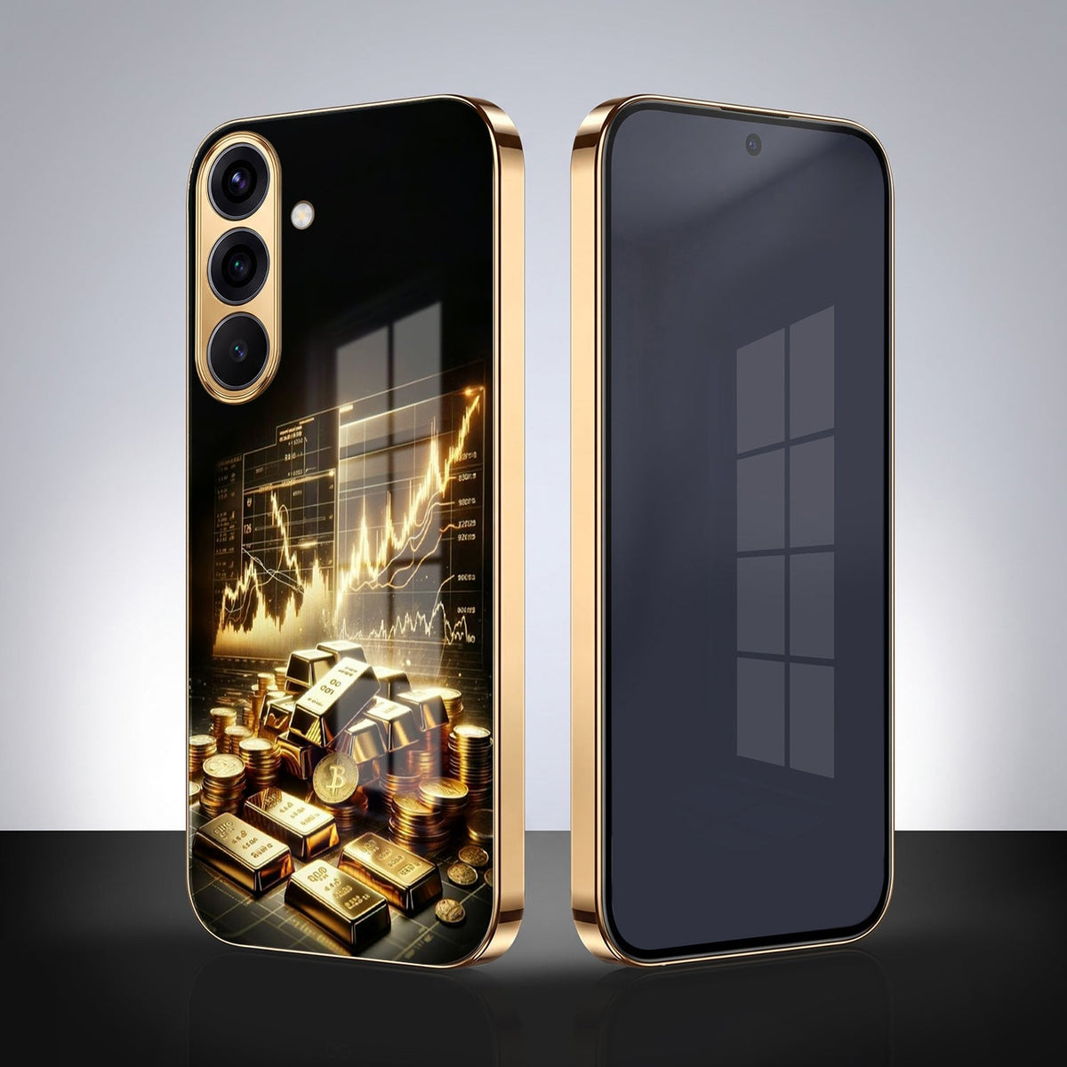 Samsung Galaxy A56 5G Luxury Wealth Trader Gold Electroplated Glass Phone Back Case