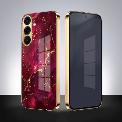 Samsung Galaxy A56 5G Luxury Crimson Marble Gold Electroplated Glass Phone Back Case