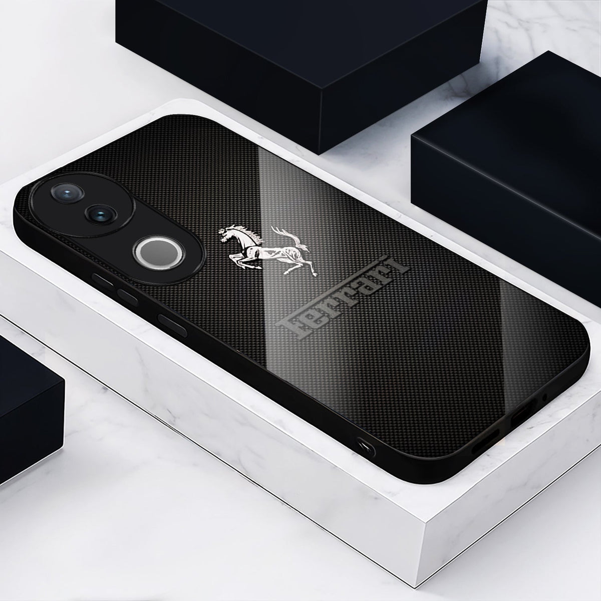 Vivo V50 5G Premium Acrylic Shockproof Glass Back Case (Ferrari Carbon Fiber)