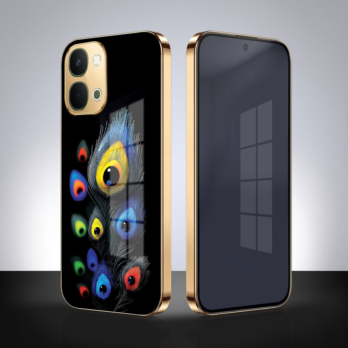 Vivo Y51 Pro 5G Multi-Feather Peacock Gold Electroplated Glass Phone Back Case