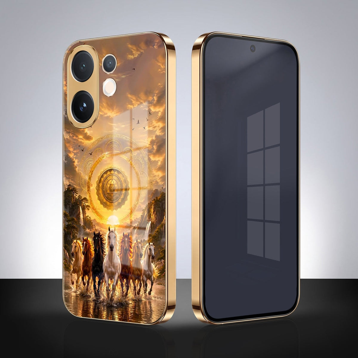 Vivo V60 5G Celestial Seven Horses Gold Electroplated Glass Phone Back Case