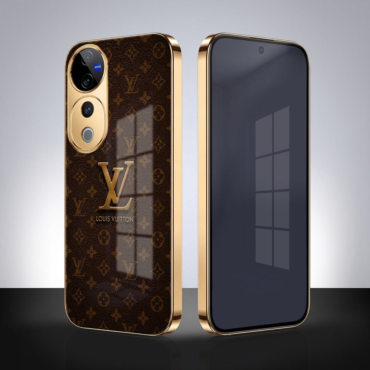 Vivo V40 Pro 5G LV Brown Monogram Gold Electroplated Glass Phone Back Case