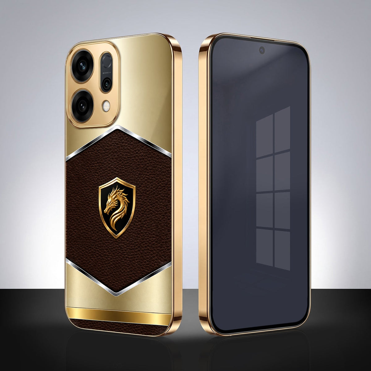 Oppo Reno 14 5G Dragon Crest Gold Electroplated Glass Phone Back Case