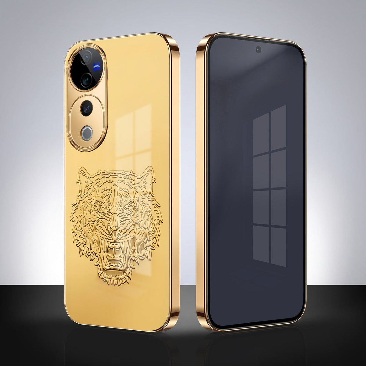 Vivo V40 Pro 5G Golden Tiger Face Gold Electroplated Glass Phone Back Case