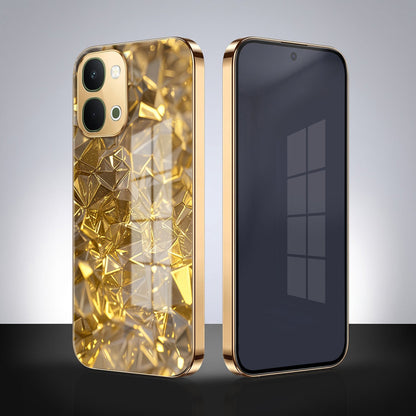 Vivo T5x 5G Golden Diamond Shatter Gold Electroplated Glass Phone Back Case