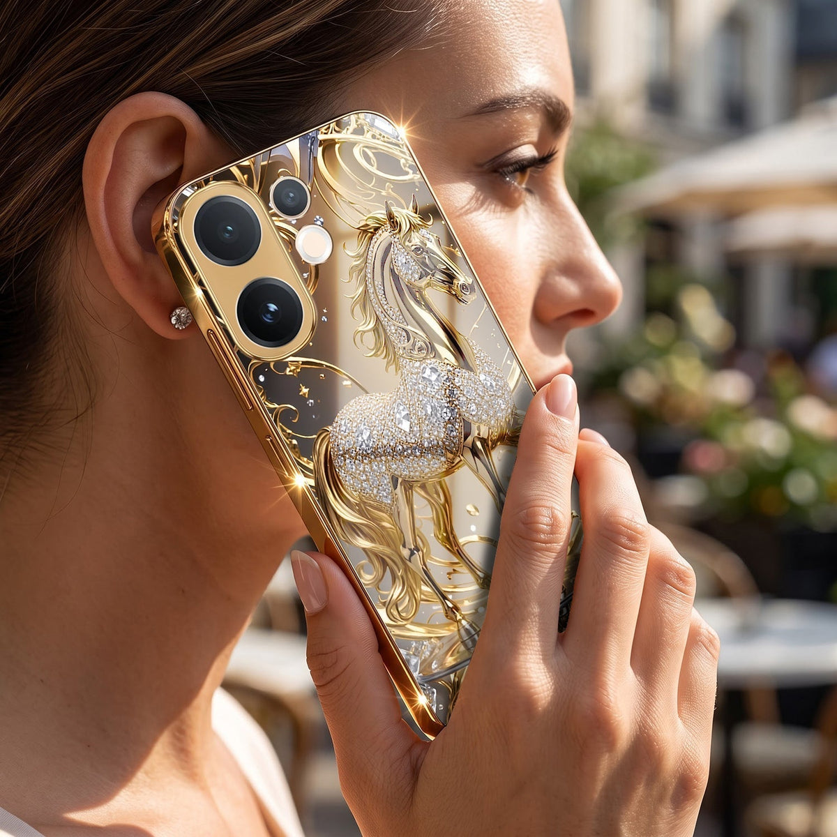 Vivo T4 Pro 5G Luxury Horse Texture Gold Electroplated Glass Phone Back Case