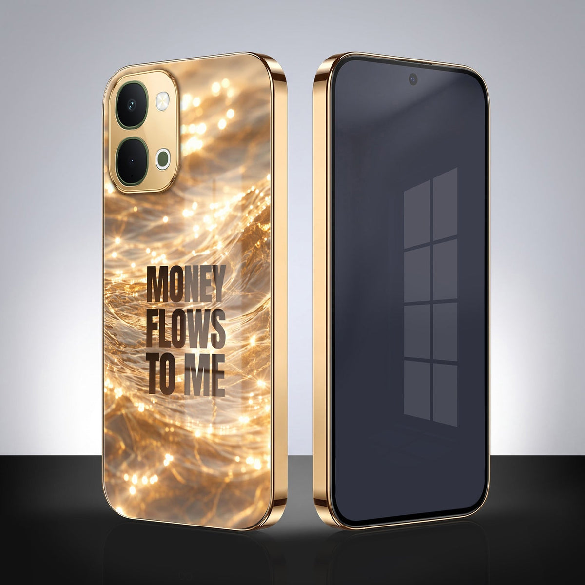 Vivo T5x 5G Money Flows To Me Gold Electroplated Glass Phone Back Case