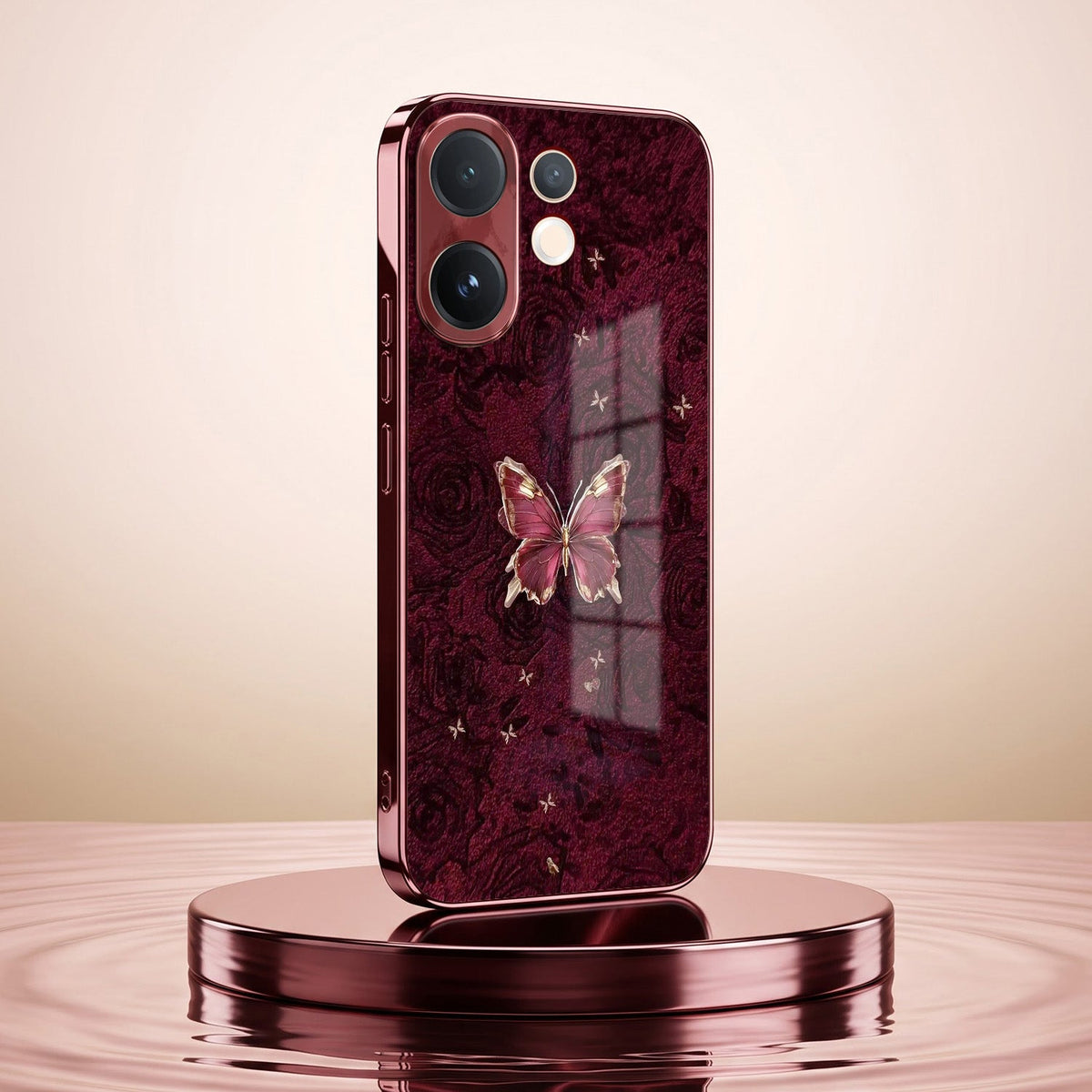 Vivo V60 5G Butterfly Burgundy Electroplated Glass Back Case
