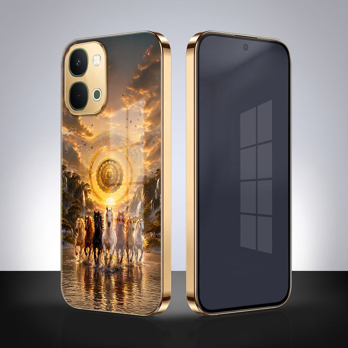 Vivo T5x 5G Celestial Seven Horses Gold Electroplated Glass Phone Back Case