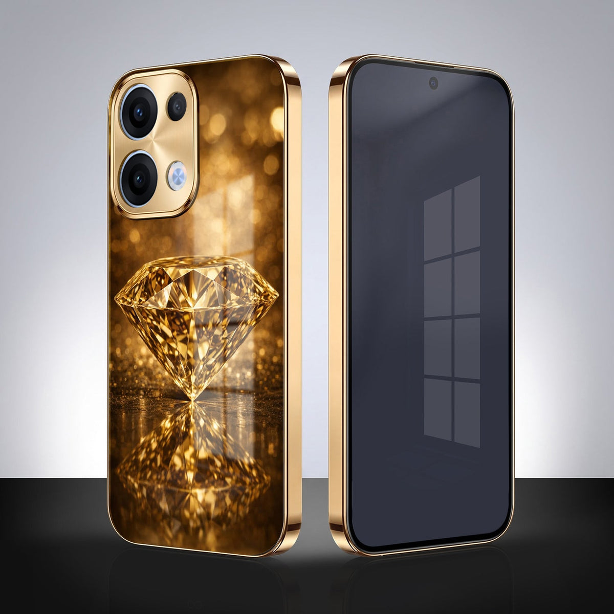 Oppo Reno 13 5G Golden Diamond Gold Electroplated Glass Phone Back Case