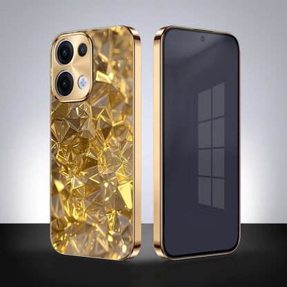 Oppo Reno 13 5G Golden Diamond Shatter Gold Electroplated Glass Phone Back Case