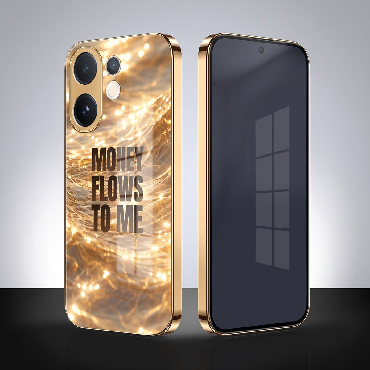 Vivo V60 5G Money Flows To Me Gold Electroplated Glass Phone Back Case