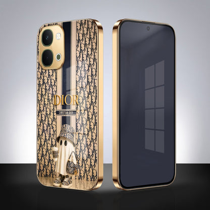 Vivo T5x 5G Luxury Dior Gold Electroplated Glass Phone Back Case