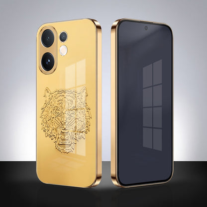 Vivo V60 5G Golden Tiger Face Gold Electroplated Glass Phone Back Case