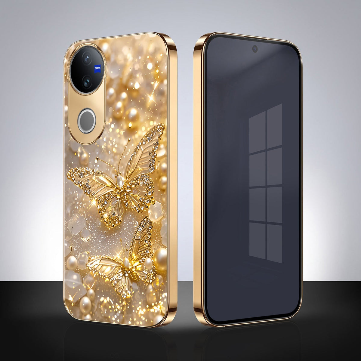 Vivo V50 5G Golden Butterfly Gold Electroplated Glass Phone Back Case
