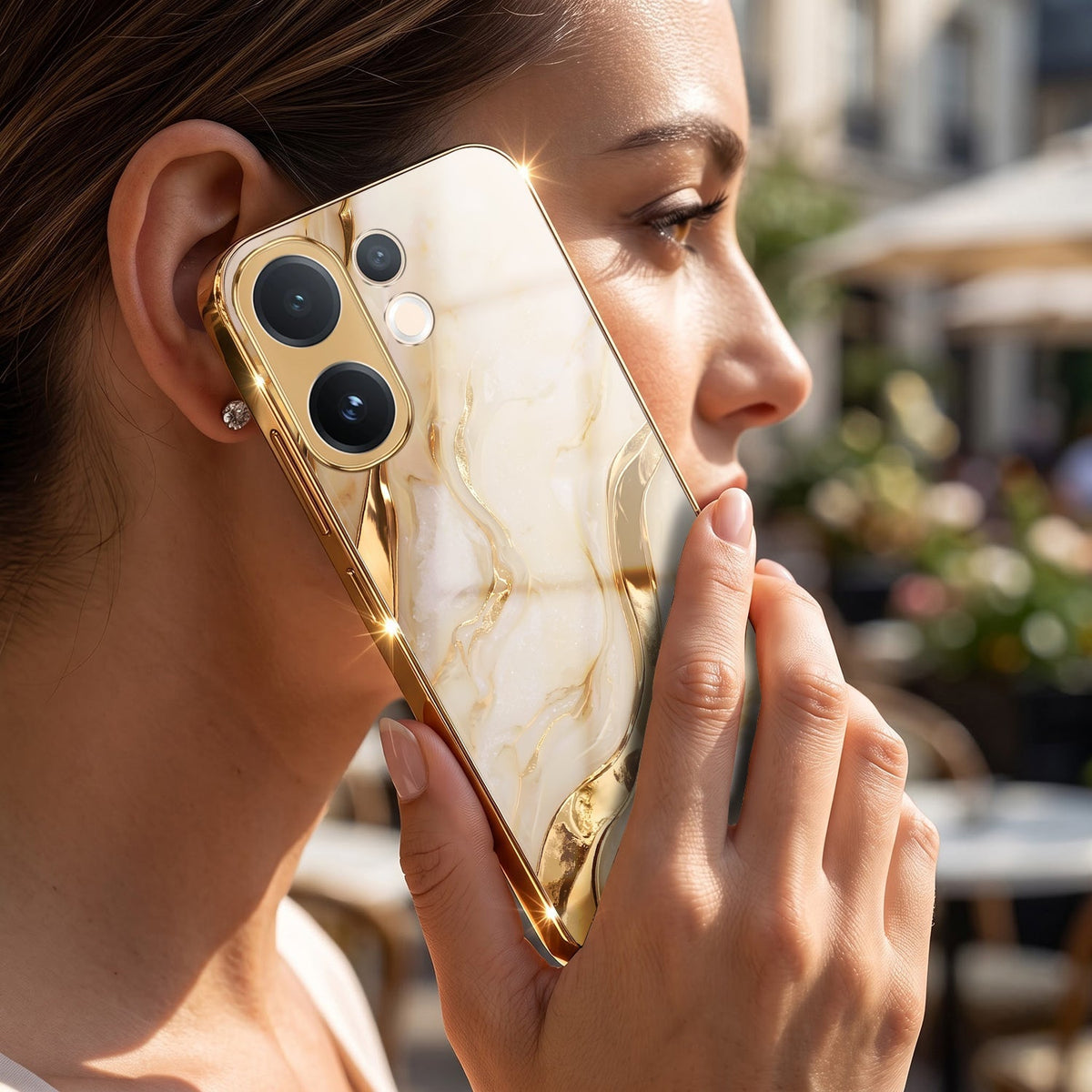Vivo V60 5G Marvel Texture Gold Electroplated Glass Phone Back Case