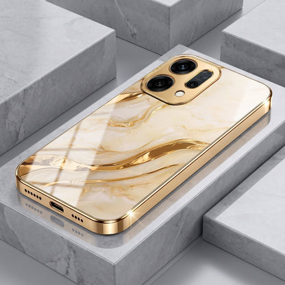 Oppo Reno 14 5G Marvel Texture Gold Electroplated Glass Phone Back Case