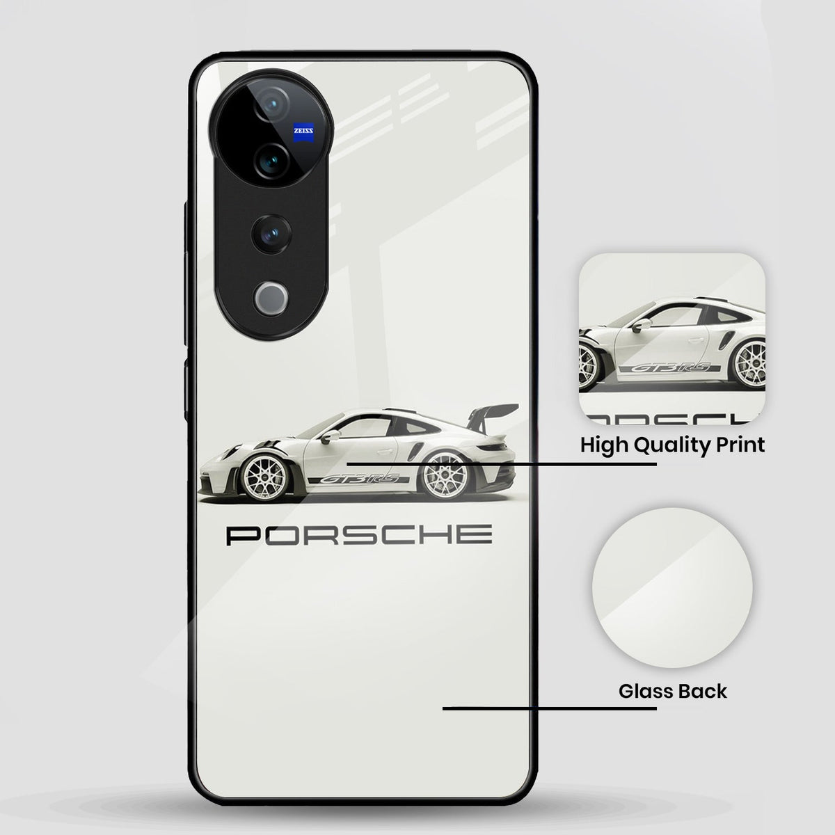 Vivo V40 Pro 5G Premium Acrylic Shockproof Glass Back Case (White Porsche)