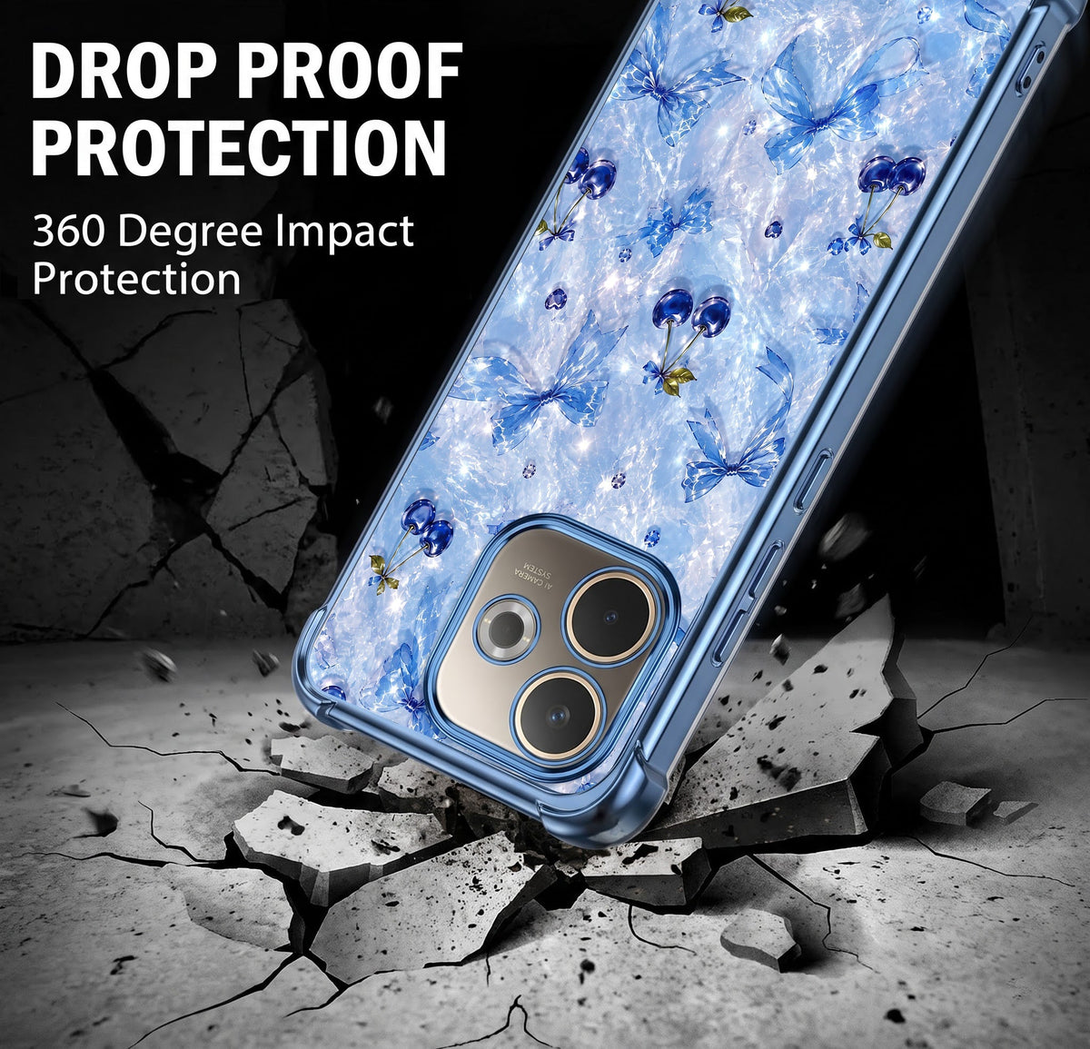 Oppo A5 Pro 5G Blue Cherry Airbags Printed Back Case