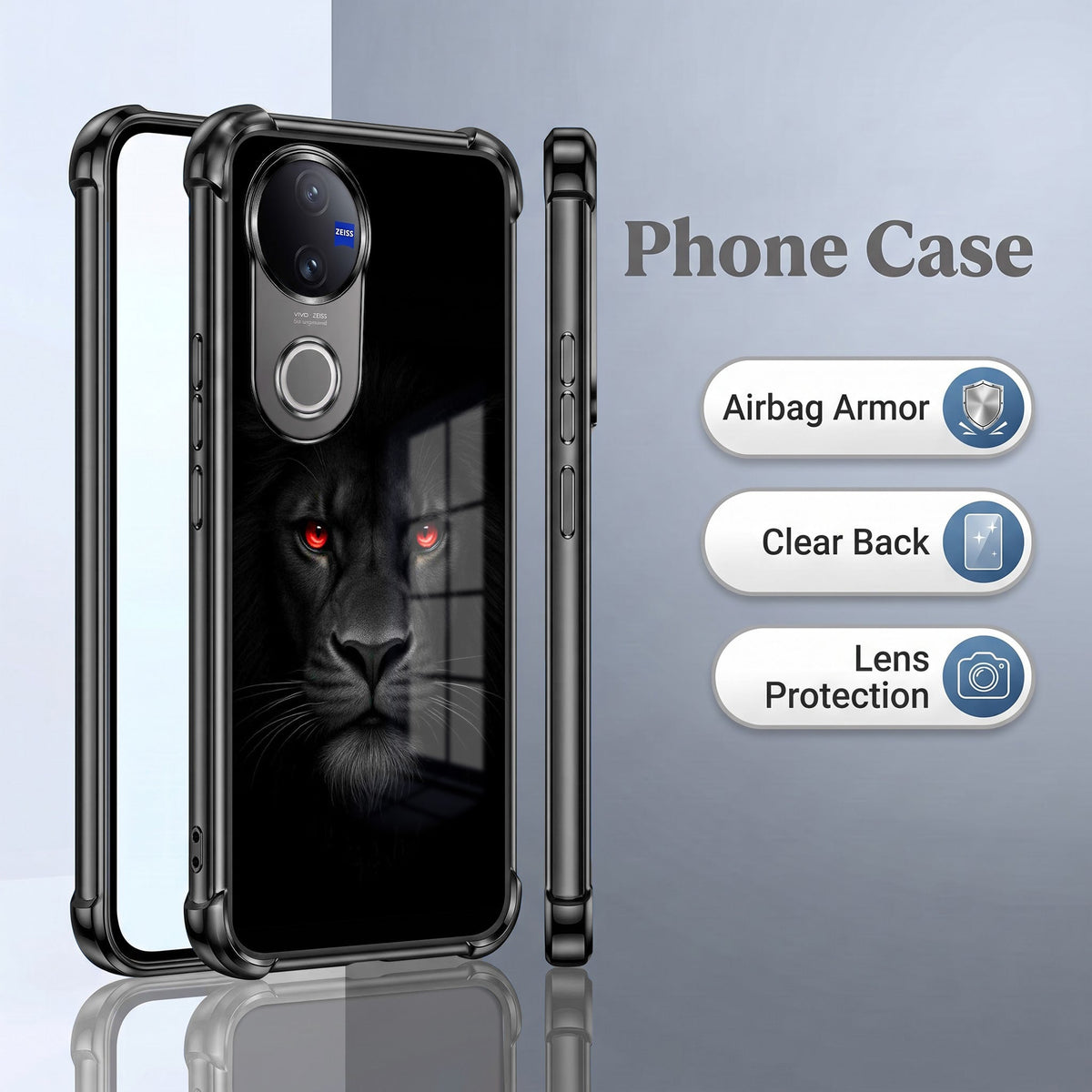 Vivo V50 5G Premium Black Lion Airbags Printed Back Case