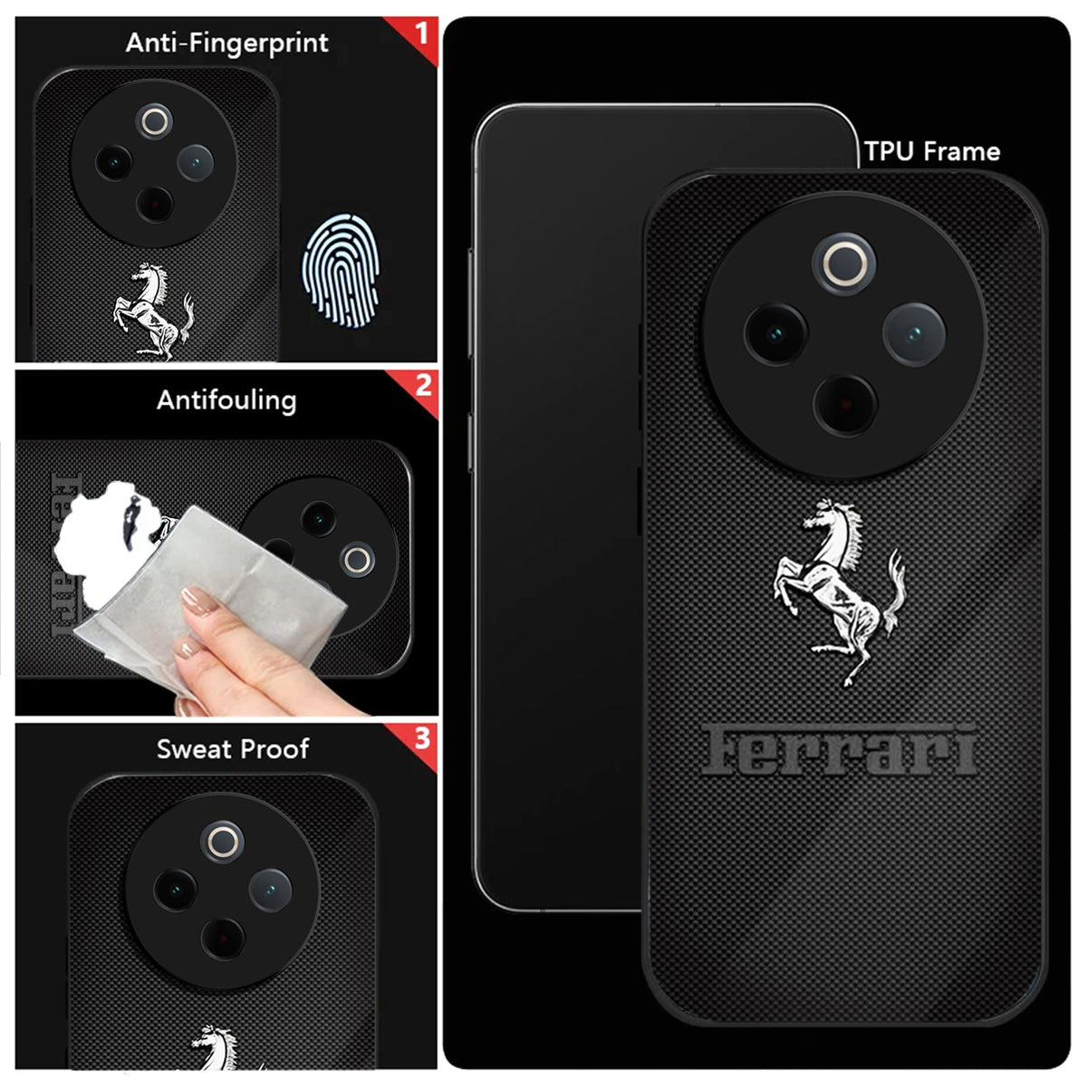 Vivo T4 5G Premium Acrylic Shockproof Glass Back Case (Ferrari Carbon Fiber)