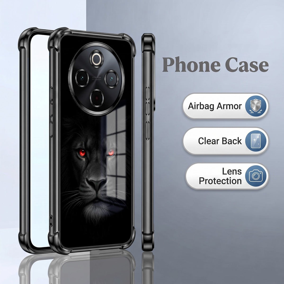 Vivo T4 5G Premium Black Lion Airbags Printed Back Case